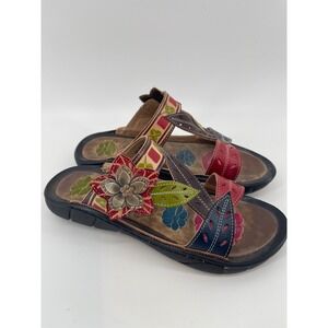 Elite by Corkys Marsh Floral Leather Slide Sandals Multi Color Boho Womens 8